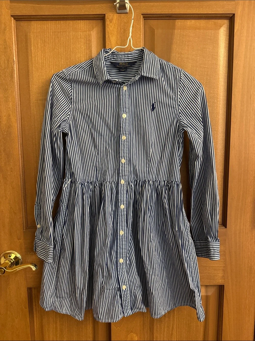Polo Ralph Lauren Navy and White Striped Button-Front Shirt Dress